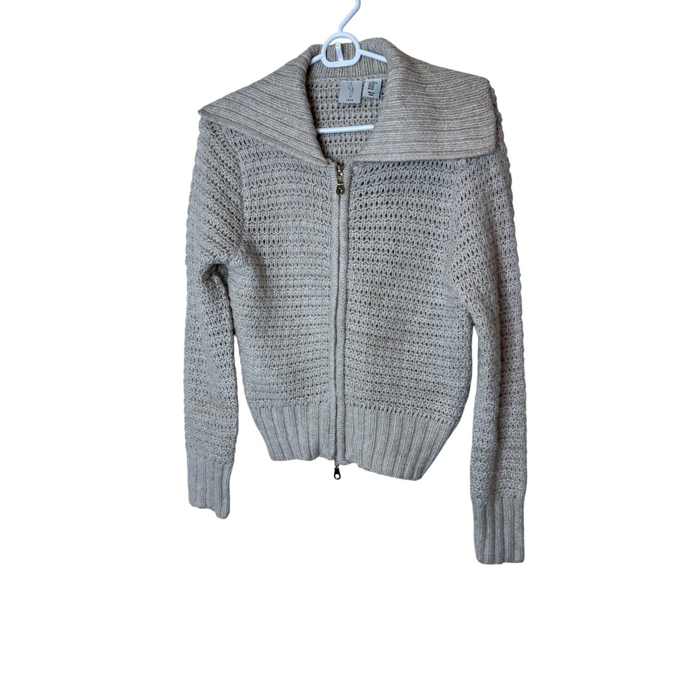 Joie Sweater Womens XS Beige Waffle Knit Collared Full Zip‎ Long Sleeve